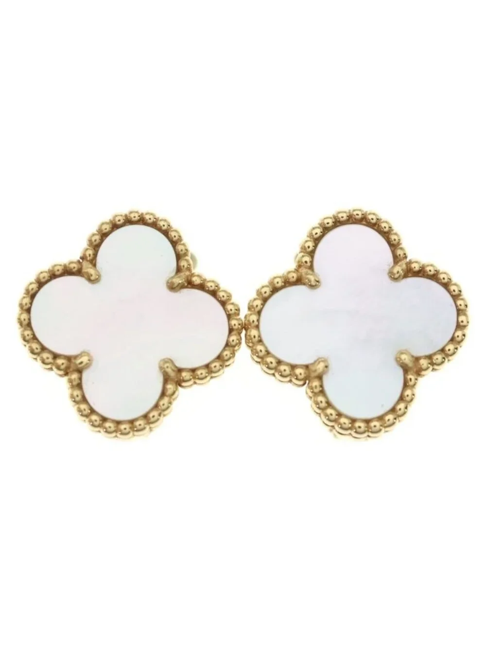 Van Cleef & Arpels Vintage Alhambra Mother of Pearl 18k Yellow Gold Earrings